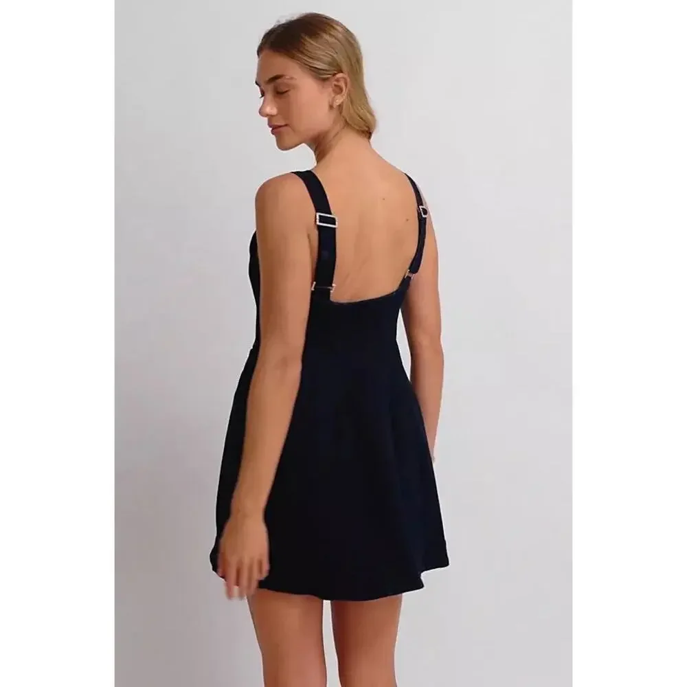 New FREE PEOPLE Gimme More Denim Mini Dress $148 X-LARGE Dark Blue Button